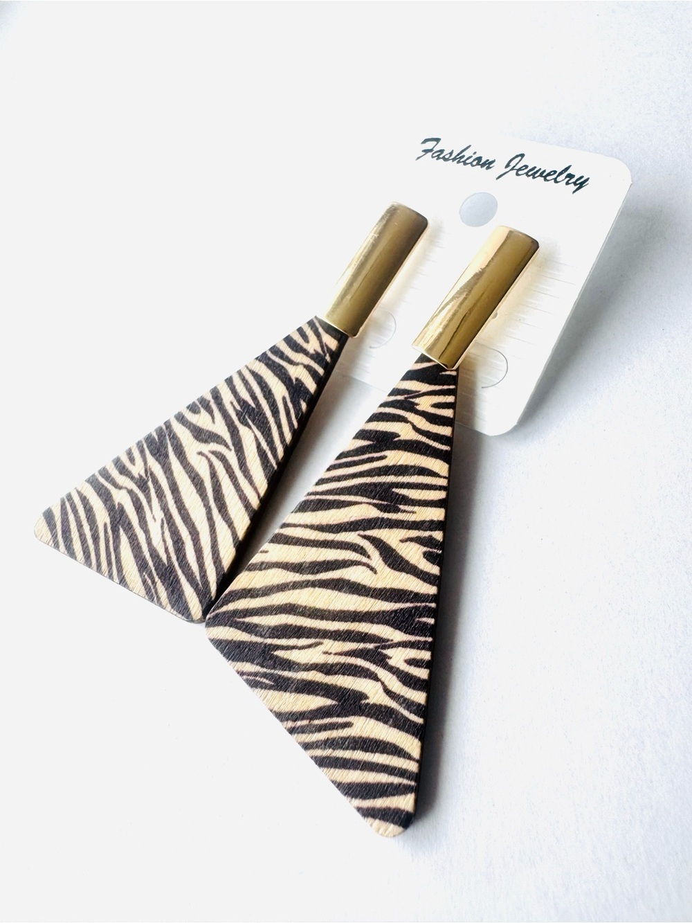 Zebra Print Triangle Earrings - Black & Cream NWT bold yet neutral - gold light
